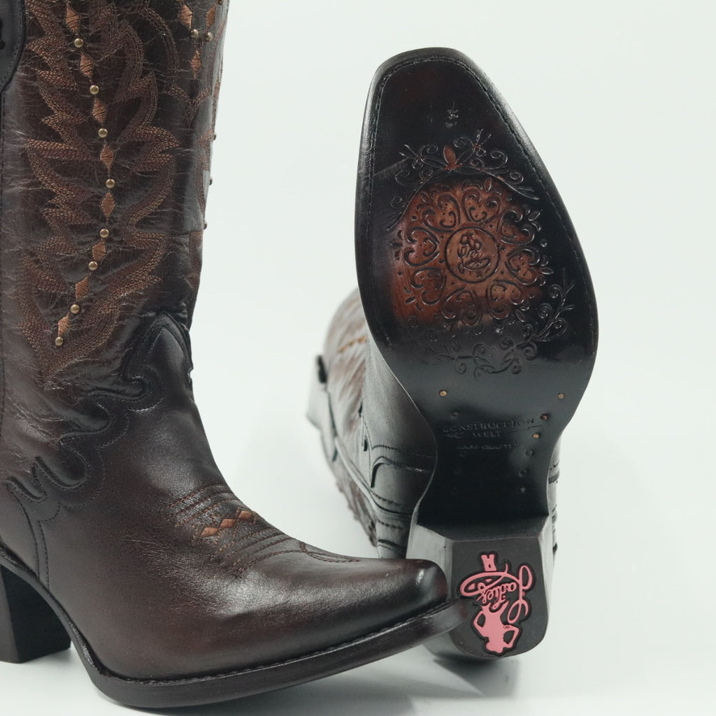 BOTA VAQUERA PARA DAMA DE PIEL MODELO BARBIE SHEDRON