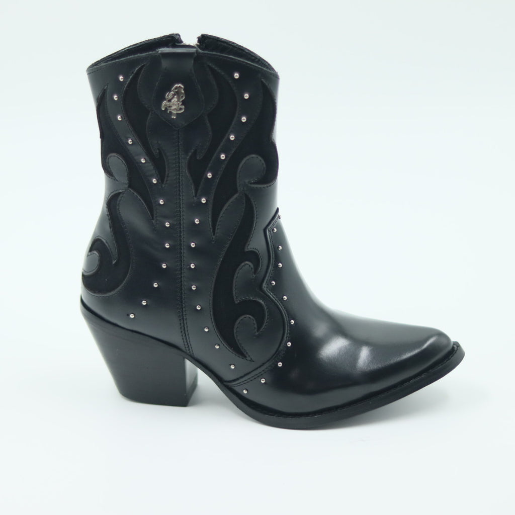 BOTIN VAQUERO PARA DAMA DE PIEL MODELO YUKON NEGRO