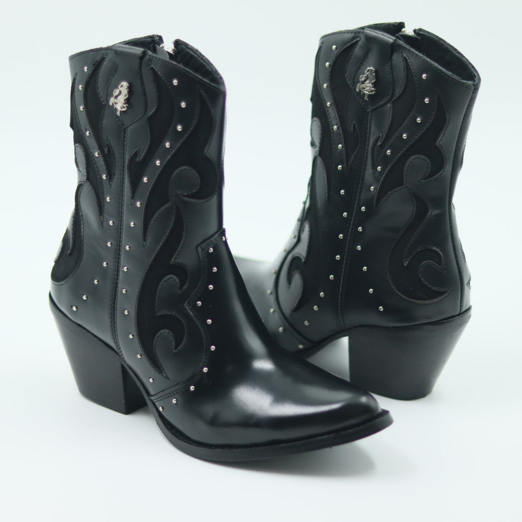 BOTIN VAQUERO PARA DAMA DE PIEL MODELO YUKON NEGRO