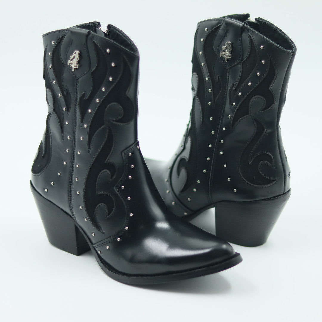 BOTIN VAQUERO PARA DAMA DE PIEL MODELO YUKON NEGRO