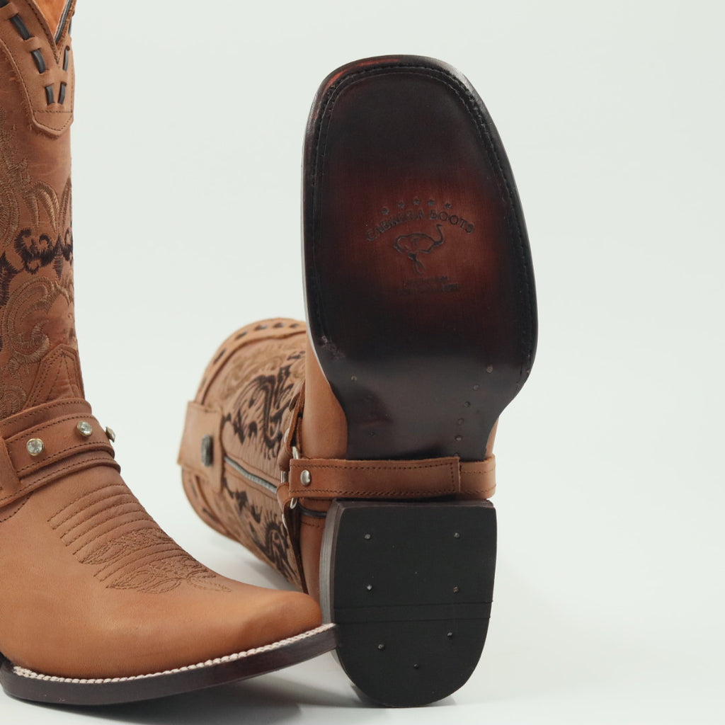 BOTA VAQUERA PARA DAMA DE PIEL MODELO COPETE MIEL