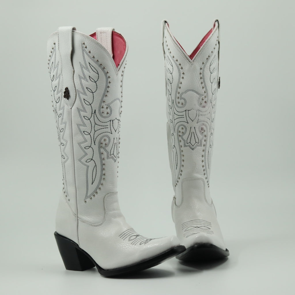 BOTA VAQUERA PARA DAMA DE PIEL MODELO LIBERTY BLANCO