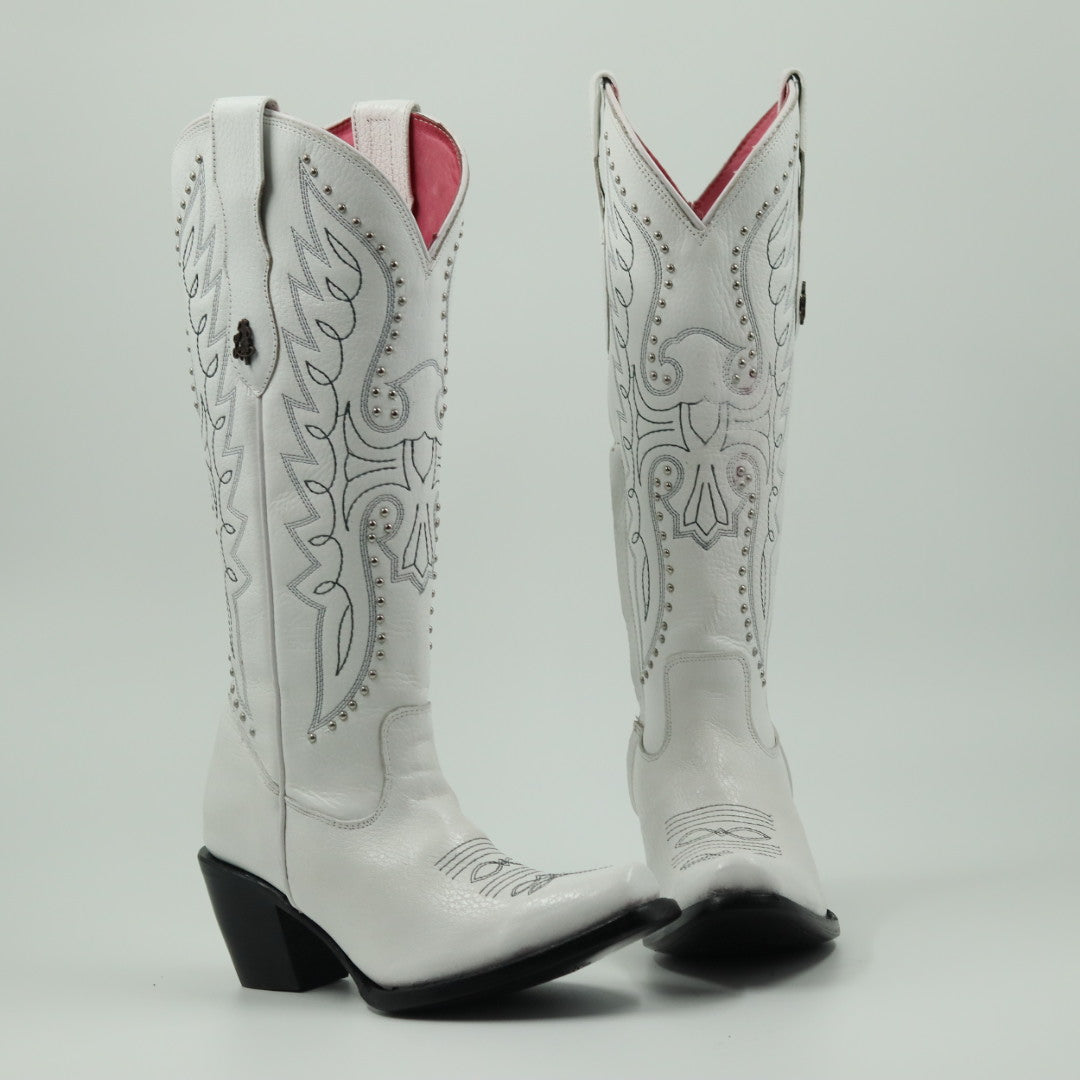 BOTA VAQUERA PARA DAMA DE PIEL MODELO LIBERTY BLANCO