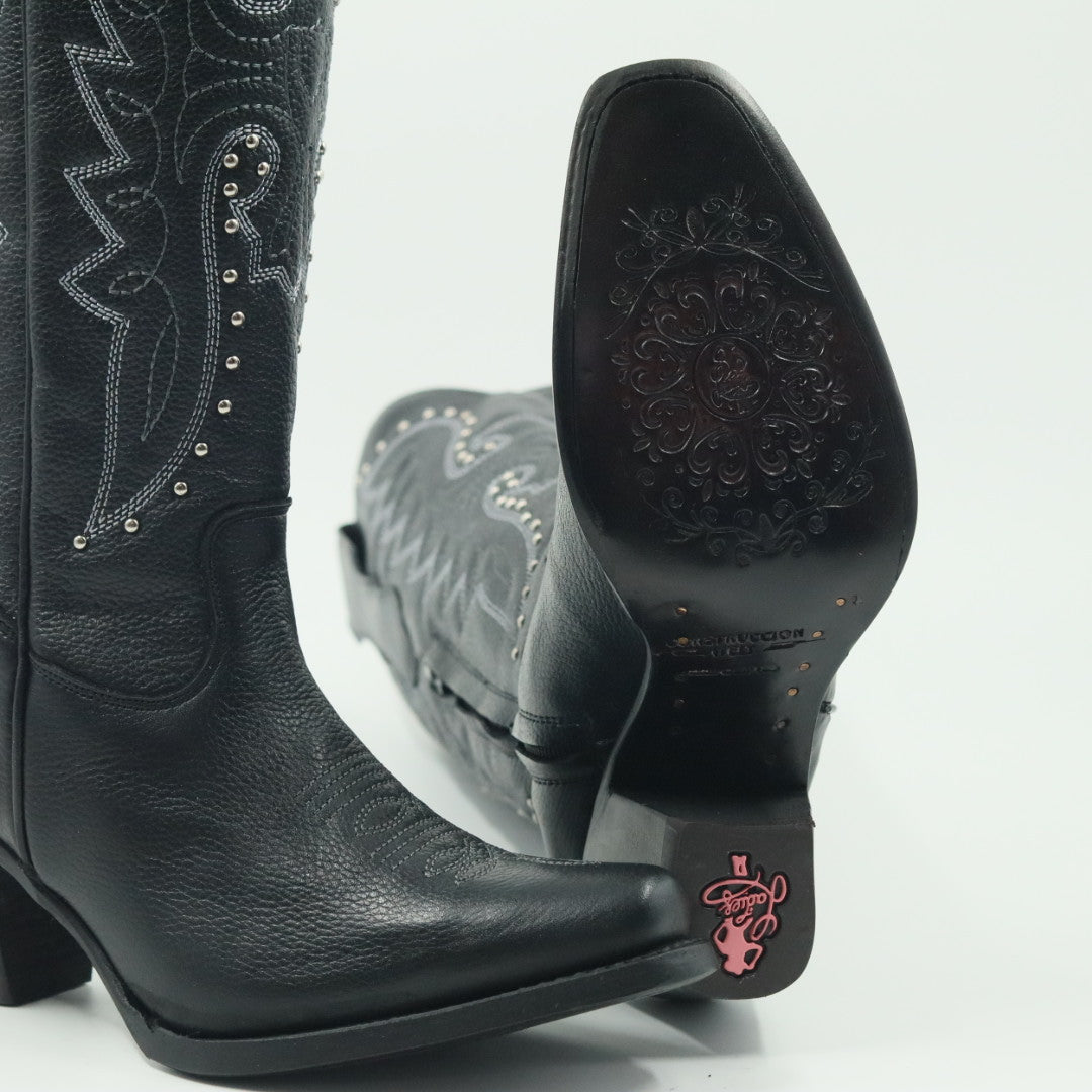 BOTA VAQUERA PARA DAMA DE PIEL MODELO LIBERTY NEGRO