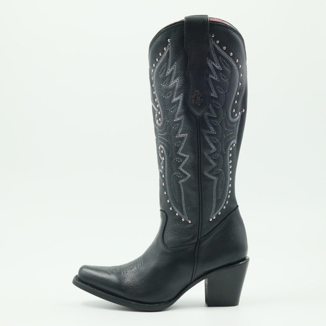 BOTA VAQUERA PARA DAMA DE PIEL MODELO LIBERTY NEGRO