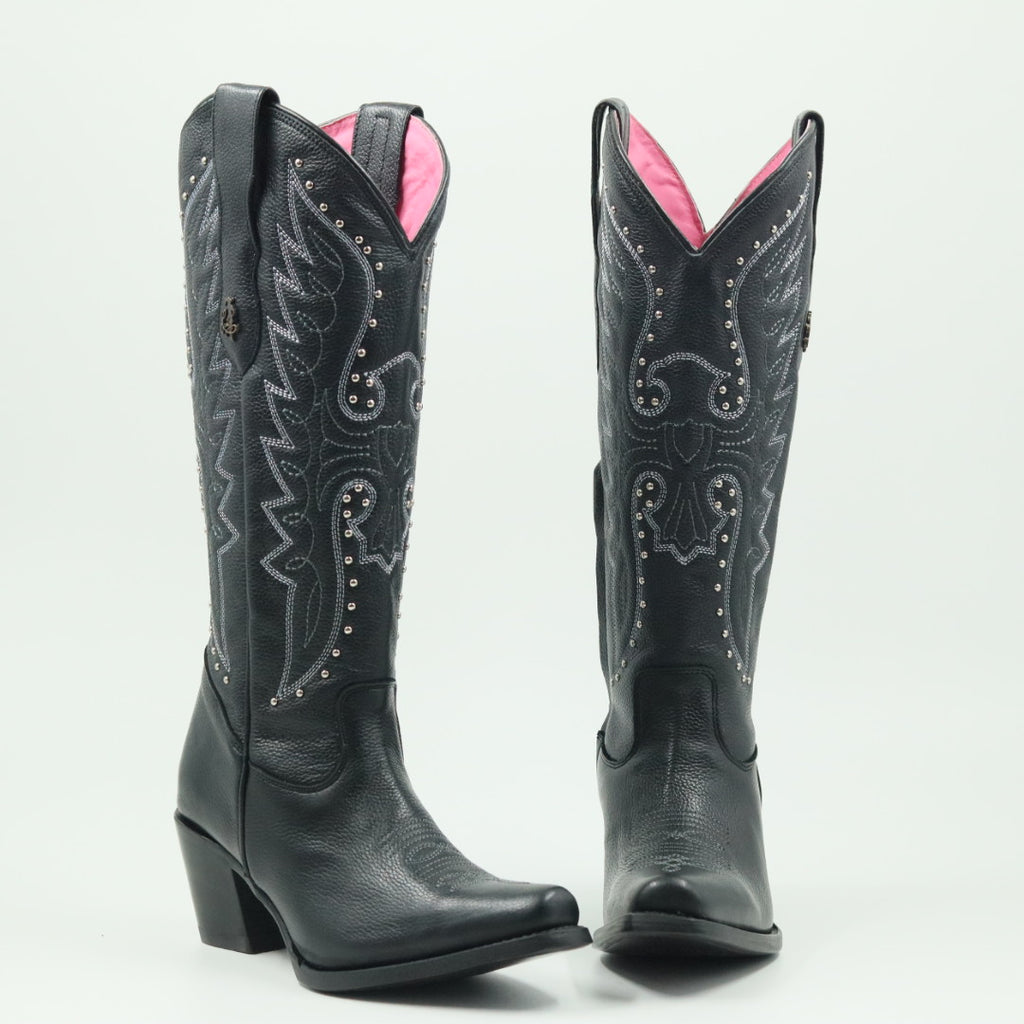 BOTA VAQUERA PARA DAMA DE PIEL MODELO LIBERTY NEGRO