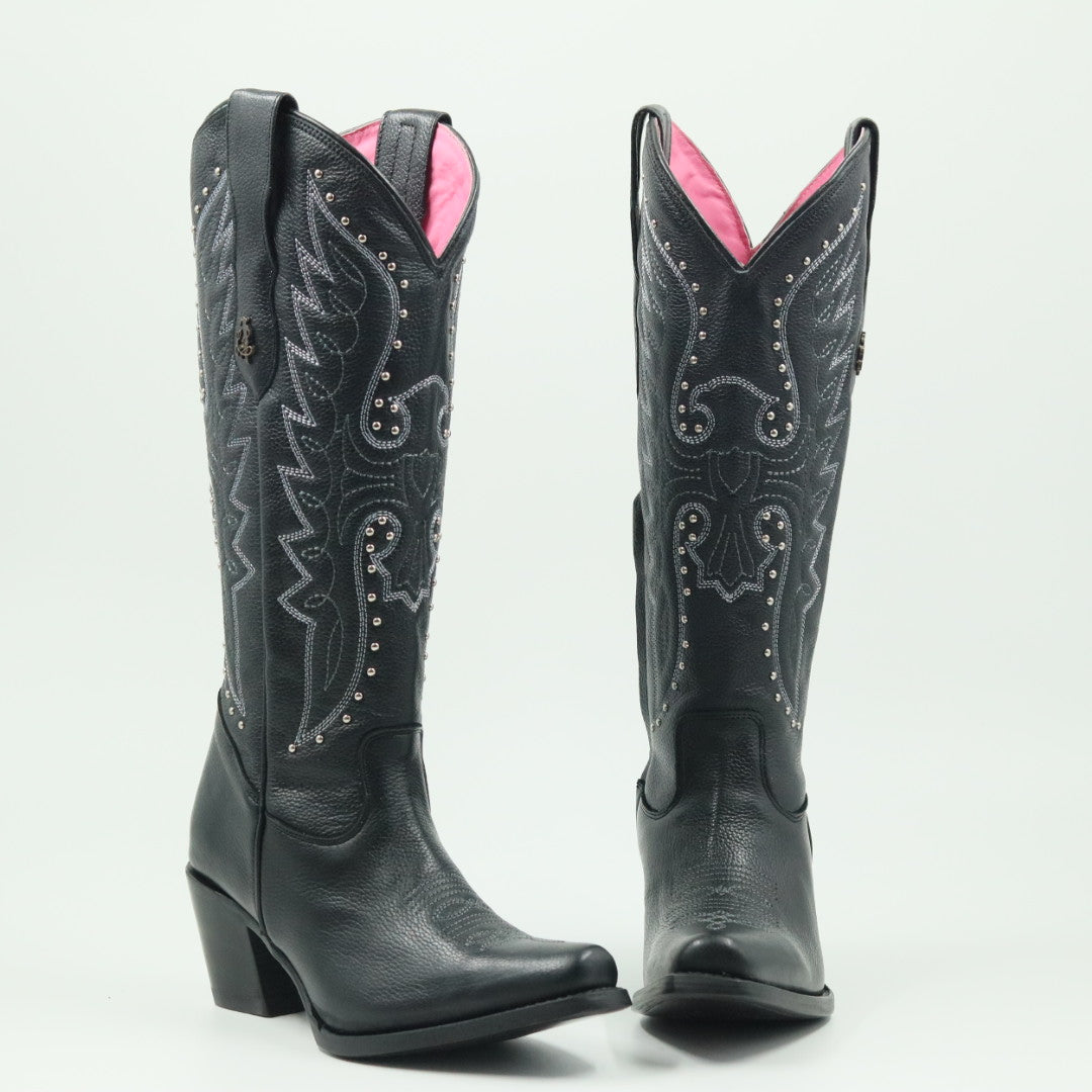 BOTA VAQUERA PARA DAMA DE PIEL MODELO LIBERTY NEGRO