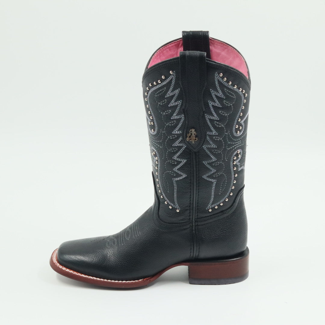 BOTA VAQUERA PARA DAMA DE PIEL MODELO LIBERTY VAQUERA NEGRO