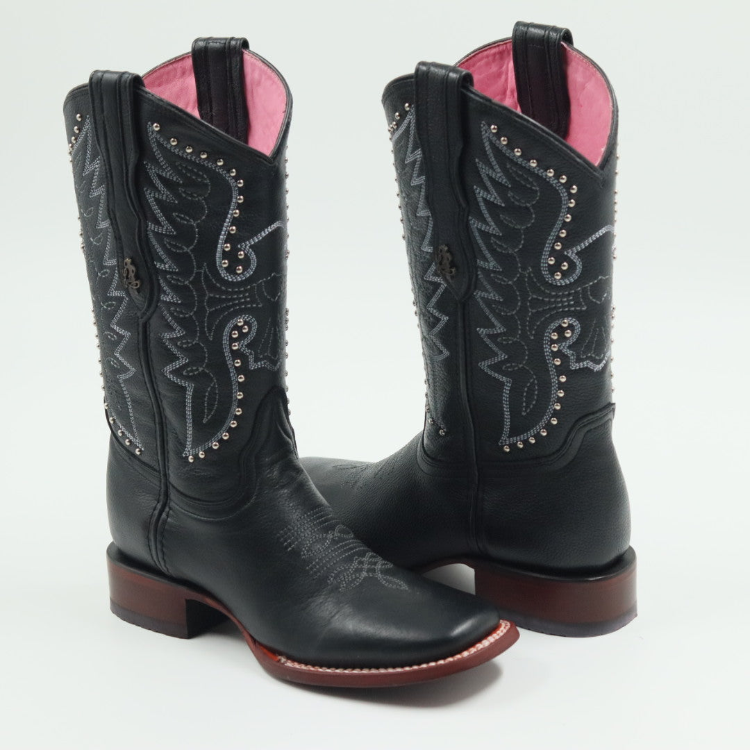 BOTA VAQUERA PARA DAMA DE PIEL MODELO LIBERTY VAQUERA NEGRO