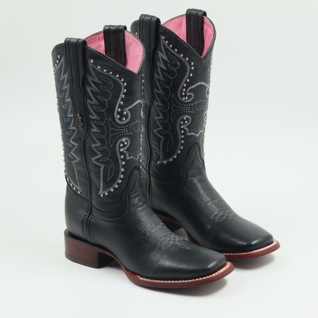 BOTA VAQUERA PARA DAMA DE PIEL MODELO LIBERTY VAQUERA NEGRO